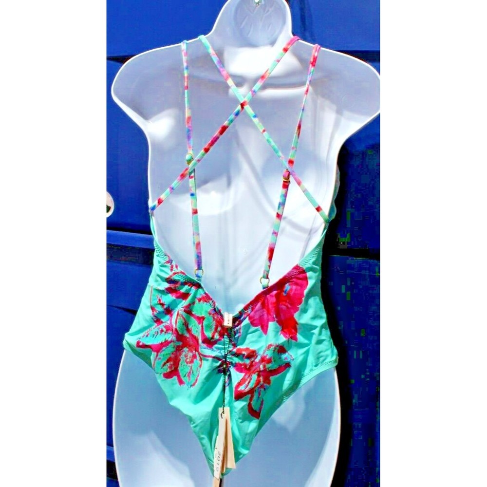 Nanette Lepore Women's Front Keyhole One Piece Swimsuit, Blue/WonderlLFloral, L - Picture 2 of 3